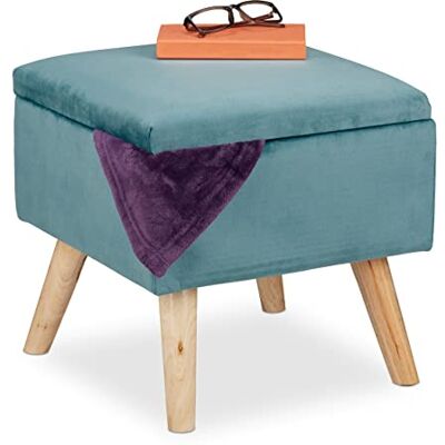 Relaxdays hocker met opbergruimte, zacht, vierkant, met houten poten, poef woonkamer, HBD: 40x40x40 cm, turkoois Relaxdays hocker met opbergruimte, zacht, vierkant, met houten poten, poef woonkamer, HBD: 40x40x40 cm, turkoois