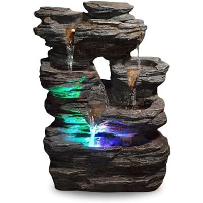 Zen Light Zen'Light Kamerfontein Pietra steenlook van kunsthars met kleurrijke lichteffecten moderne zendecoratie, meditatie en ontspanning geluksbrenger hoogte 35 cm Zen Light Zen'Light Kamerfontein Pietra steenlook van kunsthars met kleurrijke lichteffecten moderne zendecoratie, meditatie en ontspanning geluksbrenger hoogte 35 cm