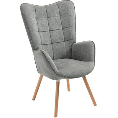 MEUBLE COSY Fauteuil, relaxstoel, leunstoelen, beklede stoel, bank, houten poten, oorstoel voor woonkamer, slaapkamer, kantoor, vanity, stof, grijs MEUBLE COSY Fauteuil, relaxstoel, leunstoelen, beklede stoel, bank, houten poten, oorstoel voor woonkamer, slaapkamer, kantoor, vanity, stof, grijs