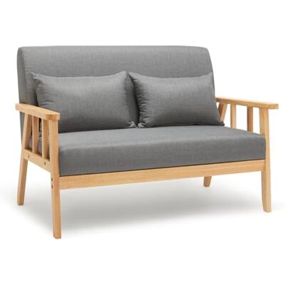 Mondeer Meerveil Bank, 2-zits stoel met kussen, massief houten frame, linnen, vintage, voor slaapkamer, woonkamer, kantoor (donkergrijs), 112 x 64 x 73 cm Mondeer Meerveil Bank, 2-zits stoel met kussen, massief houten frame, linnen, vintage, voor slaapkamer, woonkamer, kantoor (donkergrijs), 112 x 64 x 73 cm