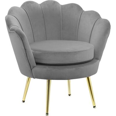 GARDENIA Fauteuil met schelp-rugleuning, gewatteerd, met verchroomde poten, ideaal voor woonkamer, slaapkamer en kantoor, stoel van fluweel, lichtgrijs, 77 x 79 x 77 cm (h) Athene XL GARDENIA Fauteuil met schelp-rugleuning, gewatteerd, met verchroomde poten, ideaal voor woonkamer, slaapkamer en kantoor, stoel van fluweel, lichtgrijs, 77 x 79 x 77 cm (h) Athene XL