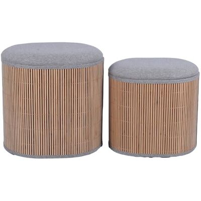 DRW Set van 2 houten zitzakken met gewatteerd deksel in donkergrijs, 43 x 35 x 44 cm DRW Set van 2 houten zitzakken met gewatteerd deksel in donkergrijs, 43 x 35 x 44 cm