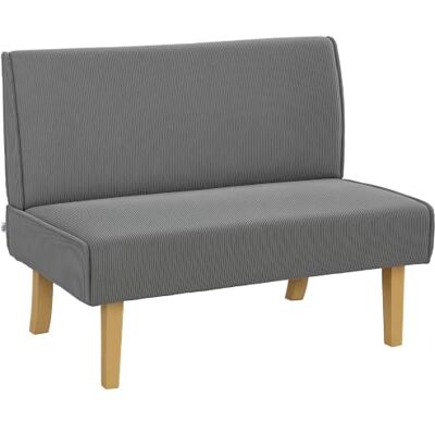 HOMCOM 2-zitsbank met cordlook, houten poten, 110x62x85cm grijs Gepolsterde bank, tweezitsbank, slaapkamer, woonkamer HOMCOM 2-zitsbank met cordlook, houten poten, 110x62x85cm grijs Gepolsterde bank, tweezitsbank, slaapkamer, woonkamer