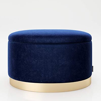 Playboy Rosanne Donkerblauw Fluwelen Ovale Poef - Pouf Playboy Rosanne Donkerblauw Fluwelen Ovale Poef - Pouf