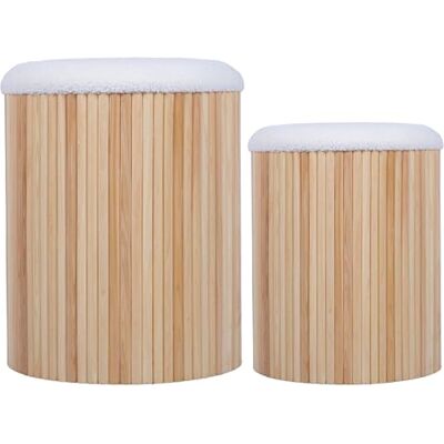 DRW Set van 2 zitzakken van natuurlijk hout met gevoerd deksel in wit, 36 x 36 x 44 cm DRW Set van 2 zitzakken van natuurlijk hout met gevoerd deksel in wit, 36 x 36 x 44 cm