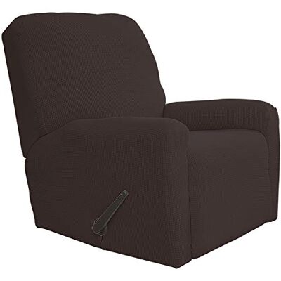 Easy-Going Fauteuil, stretch sofahoes, bankhoes, 4-delig, meubelbescherming, bank, zacht met elastische onderkant, spandex jacquardstof, kleine ruitjes (Ligstoel, Chocolade), Large Easy-Going Fauteuil, stretch sofahoes, bankhoes, 4-delig, meubelbescherming, bank, zacht met elastische onderkant, spandex jacquardstof, kleine ruitjes (Ligstoel, Chocolade), Large
