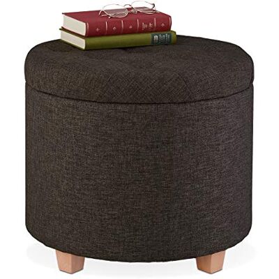 Relaxdays poef met opbergruimte, opbergpoef rond, voonr woonkamer, op pootjes, deksel, HxD: 41 x 44 cm, bruin Relaxdays poef met opbergruimte, opbergpoef rond, voonr woonkamer, op pootjes, deksel, HxD: 41 x 44 cm, bruin