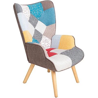 GARDENIA Quebec Patchwork Relaxstoel 69x75x95 Rustiek, Veelkleurig, Patchworkstoel Ontspannen, Woonkamer GARDENIA Quebec Patchwork Relaxstoel 69x75x95 Rustiek, Veelkleurig, Patchworkstoel Ontspannen, Woonkamer