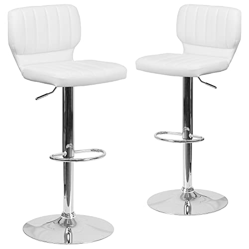 Flash Furniture Hedendaagse Verstelbare Hoogte Barkruk met Chrome Base hedendaags 2 Pack Wit Vinyl