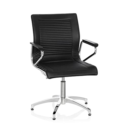 hjh OFFICE 660626 Conferentiestoel ASTONA V kunstleer zwart chroom stoel bezoekersstoel met automatische terugkeer, vloerglijders, armleuningen