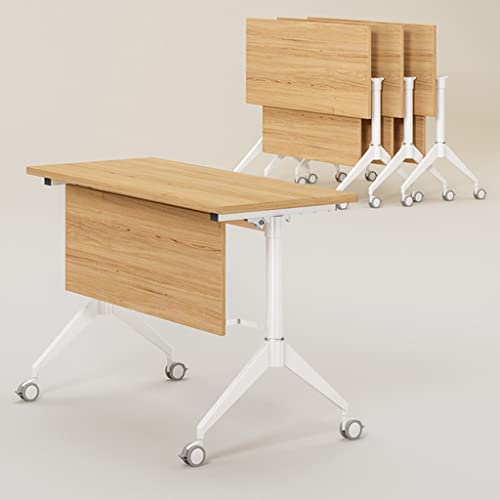 NaLoRa Mobiele trainingstafel met, flip-top conferentietafel voor kantoorvergaderzaal conferentieruimte, 4 stuks (kleur: hout, maat: 180 x 60 x 75 cm) (hout 140 x 65 x 75 cm) (hout 160 x 60 x 75 cm) (hout