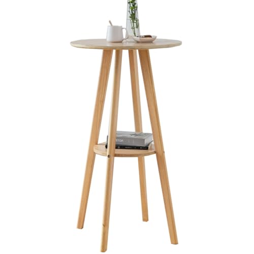 GIZNXBA Kleine Ronde Houten Borreltafel, Decoratieve Sokkeltafel, Kleine Borreltafels Met Plank Voor Kleine Ruimtes, Sokkel Eindtafel Voor Balkon, Café, Woonkamer (Color : /Natural)