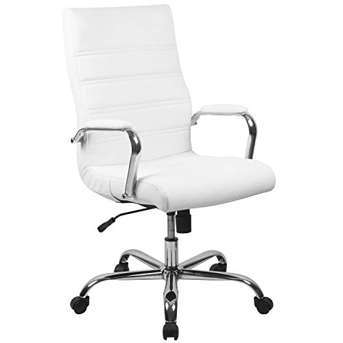 Flash Furniture Bureaustoel met hoge rugleuning   witte LeatherSoft bureaustoel met wielen en armleuningen