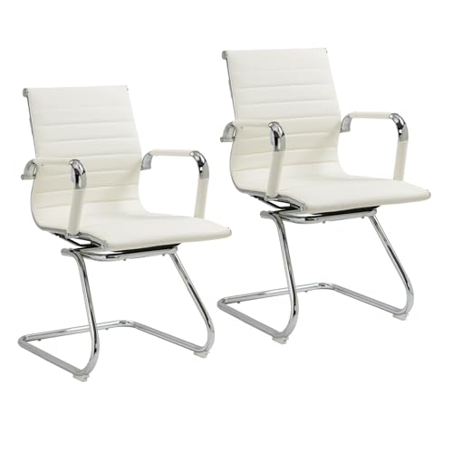 SVITA Elegance 2-delige set bezoekersstoel, kunstleer, schommelstoel met armleuningen, conferentiestoel, zonder wielen, bureaustoel, wit
