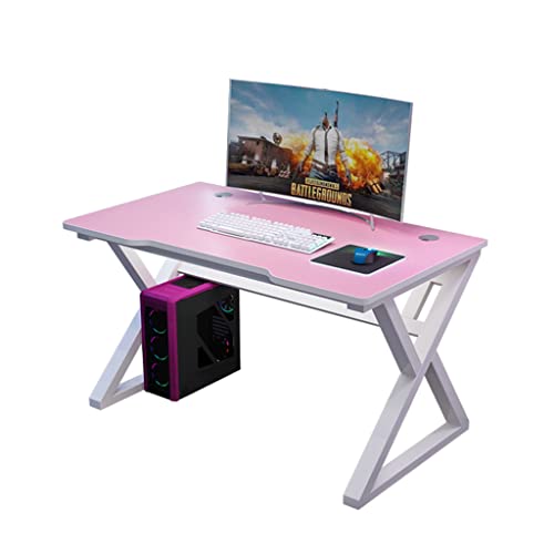 KINSL Gaming Desk Computer Bureau, PC Computer Bureau Gaming Tafel X-vormige Gamer Werkstation met Mesh Draad, Kabelbeheer, Game Computer Tafel voor Thuiskantoor, Roze L 80 cm