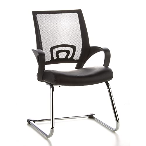 hjh OFFICE Visto Net V 650400 Conferentiestoel met netstof, zwart chroom, ergonomisch veelzijdig inzetbaar, hoogwaardige afwerking, vaste armleuningen, bezoekersstoel, bureaustoel, keukenstoel