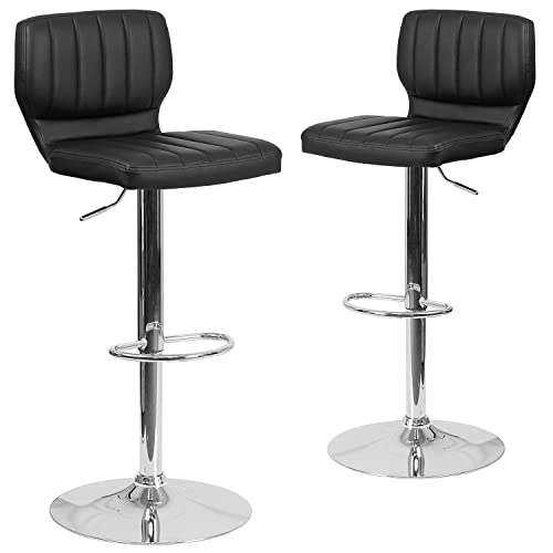 Flash Furniture Hedendaagse Verstelbare Hoogte Barkruk met Chrome Base hedendaags 2 Pack Zwart Vinyl