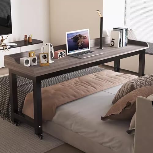 DYUNCZ Mobiel bed bureau, computertafel, laptopwagen, overbedtafel King Size, werkt als bartafel, eettafel, laptopwagen, bedtafel, bureau (kleur: zwart + grijs, maat: 140 x