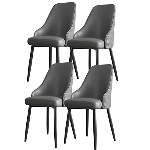 SOYDAN Eetkamerstoel Set Van 4 met Dik Leer Fauteuil Met Rugleuning Zwart Metalen Poten met Voetkussens Lounge Gestoffeerde Kaptafel (Color : Grey)