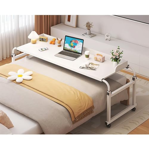 FAXIOAWA Bedtafel Overbedtafel Overbedtafel Computer Laptoptafel Bureau met wielen, verstelbare hoogte 65-95cm Computerwerkstation Overbedtafel Standtafel voor werken Dineren (Kleur: Wit)