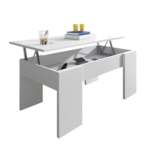 HOGAR24 ES In hoogte verstelbare salontafel   woonkamertafel   wit   afmetingen: 90 cm x 50 cm x 46 cm (breedte x diepte x hoogte)