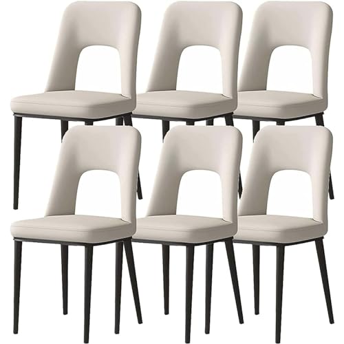 Amunpitic Set van eetkamerstoelen, keuken- en eetkamerstoelen, gestoffeerde eetkamerstoelen, eetkamerstoel PU lederen woonkamer, eetkamerstoel met koolstofstalen poten, om te dineren (White Set of 6)