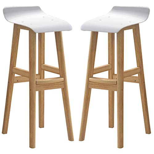 SIBEG Barstoelen Massief Houten Barkruk, Modern Meubilair Keuken Eiland Restaurant Krukken met Rugleuning en Acryl Kussen, 2 Stuks (Maat: 70 cm, Kleur: Wit)