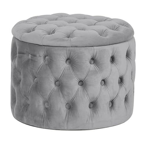 GIZNXBA Rond Fluwelen Opberg Voetenbankje, Button Tufted Voetenbankje Salontafel Voor Woonkamer, Voetenbankje Met Opbergruimte Voor Slaapkamer, Foyer, Entree, Hal (Color : /Gray)