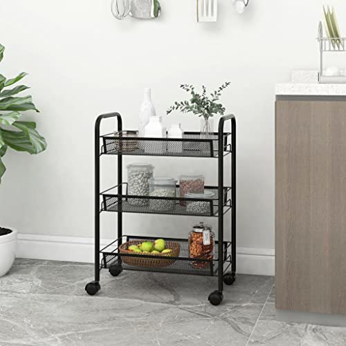 DCRAF Trolleys, Keuken- & Eetwagens, 3-Tier Keukenwagen Zwart 46x26x64 cm Ijzer