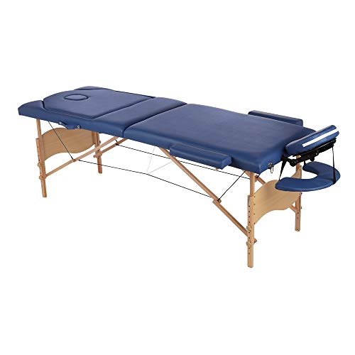 Melko Mobiel massagebed, inklapbaar, in hoogte verstelbaar, therapielstoel, massagetafel, hout, massagebank, massagebed, blauw