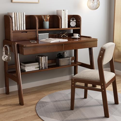 GArcan K*ids Bureau Houten Bureau Modern Huisbureau met Laden en Open Opbergplanken (100CM, Walnoot)