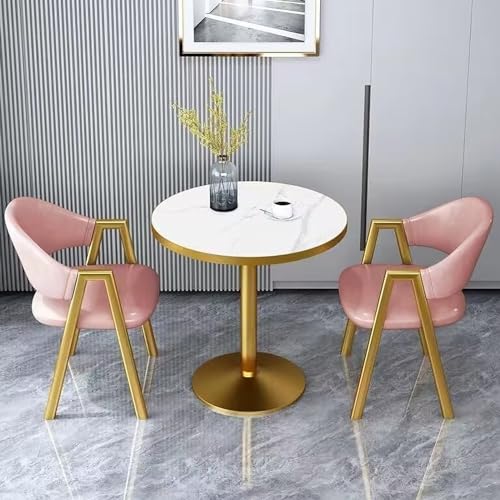 ExaRp Ronde Vergadertafel Minimalistisch Conferentietafel Set Gemaakt van Mdf+koolstofstaal, Conferentietafels en Stoelen Modern voor Ontvangstruimte 11 Kleuren (Color : Pink)