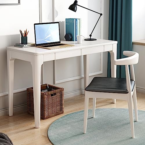 ZXFDMSWJ Massief houten bureau met 2 laden Modern computerbureau werkstation werktafel (39 inch, wit)