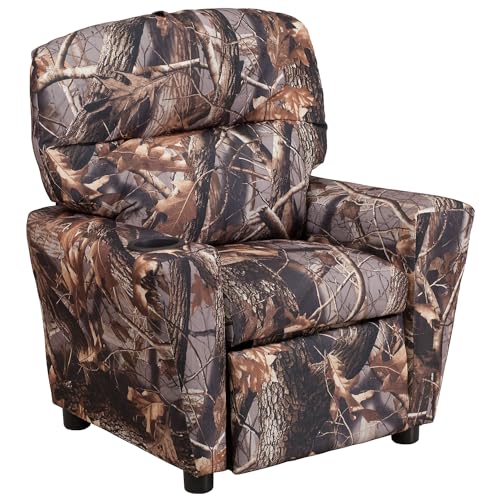 Flash Furniture Hedendaagse Beige Vinyl Kids Recliner met Cup houder hedendaags 66.040000000000006 x 53.34 x 53.34 cm Camouflage stof