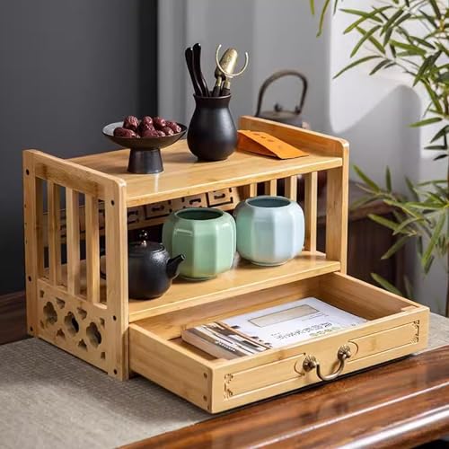 VBVARV Altar Meditation Table with Drawer Storage, Bamboo Spiritual Altar Table,Relax Buddhist Table Tea Table for Prayers Divination Worship Personal Spiritual Space,B,2Layer 42CM