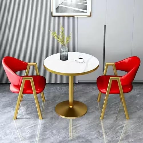 ExaRp Ronde Vergadertafel Minimalistisch Conferentietafel Set Gemaakt van Mdf+koolstofstaal, Conferentietafels en Stoelen Modern voor Ontvangstruimte 11 Kleuren (Color : Red)