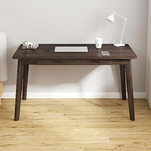 BOKNI Houten bureau met 2 lades, thuiskantoorwerkstation, eenvoudig computerbureau, pc-werktafel, stevige werktafel voor slaapkamer en kantoor (100 x 55 x 72 cm, koffie)