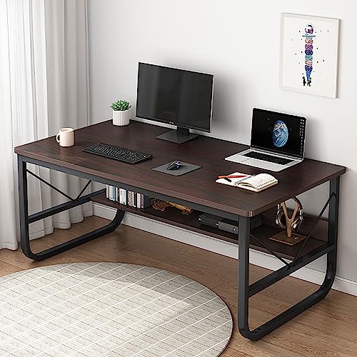 SORVA Computerbureau met planken, directiebureau, bureau, moderne eenvoudige werktafel met boekenplank, pc-werktafel, werkstation voor thuiskantoor (100 x 60 x 73 cm (39 x 24 x 29 Z