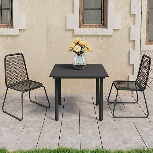 TECHPO Home Meubels Tuin 3 Stuk Tuin Eetset PVC Rotan Zwart