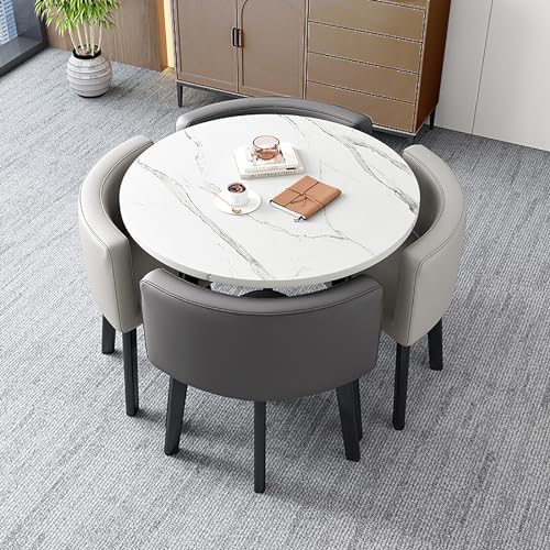 KAREFRI Ronde tafel met 4 stoelen, kleine eettafel voor 4 personen, salontafel en stoelcombinatie, balkon, woonkamer, eettafel, meubelcombinatie, keuken, koffie, kantoor (kleur: stijl 10, maat: 80 * 80 * 75c