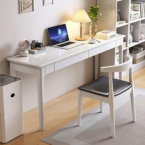 ZXFDMSWJ Modern bureau uit het midden van de eeuw met laden Massief houten computerbureau Werktafel Werkstation (31 inch, wit)