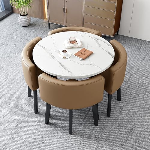 USFJATI Ronde Tafel Met 4 Stoelen, Kleine Eettafel Voor 4 Personen, Salontafel En Stoelcombinatie Balkon Woonkamer Eettafel, Meubelcombinatie Keuken Koffie Kantoor (Color : Style 13, Size : 80 * 80 * 75cm)