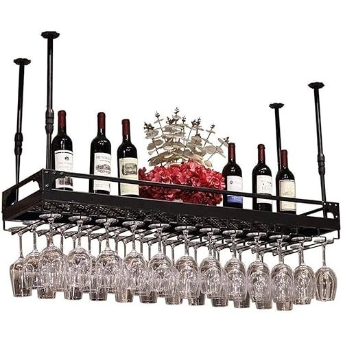 CATANK Bar wijnrek, ondersteboven wijnrek, KTV-wijnrek, Bar wijnrek, hangend huis bekerrek (kleur: zwart, maat: 60 x 35 cm)