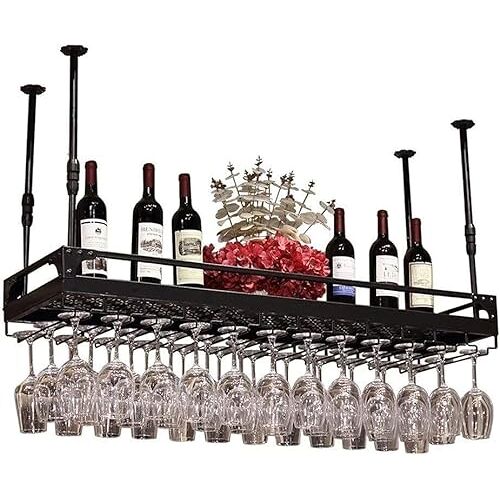 CATANK Bar wijnrek, hangend huis bekerrek, bar wijnrek, ondersteboven wijnrek, KTV-wijnrek (kleur: zwart, maat: 120 x 35 cm)
