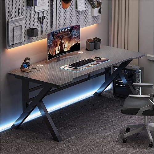 ZOUTYI Eenvoudig spelbureau K-Form Gamer-werkstation, thuisbureau Tafel Gamer-werkstation PC-bureau voor thuiskantoor met CPU-standaard,BL 100CM