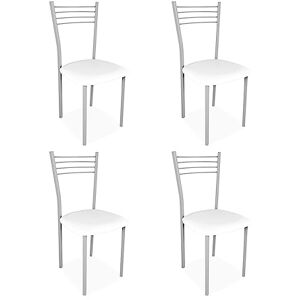 Homey wit, set van 4 gestoffeerde stoelen voor keuken of eetkamer, met kunstlederen afwerking, model Kilembo, aluminium, 39,5 cm (B) x 37,5 cm (D) x 96 cm (H) Homey wit, set van 4 gestoffeerde stoelen voor keuken of eetkamer, met kunstlederen afwerking, model Kilembo, aluminium, 39,5 cm (B) x 37,5 cm (D) x 96 cm (H)