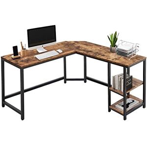 BAKAJI L-vormig hoekbureau met boekenkast met 2 planken, werktafel voor pc, frame van zwart metaal en tafelblad van hout in antieke look, kantoorinrichting, industriële stijl BAKAJI L-vormig hoekbureau met boekenkast met 2 planken, werktafel voor pc, frame van zwart metaal en tafelblad van hout in antieke look, kantoorinrichting, industriële stijl