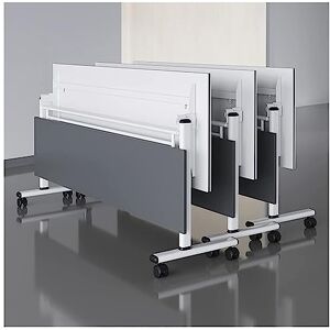 NaLoRa Rollende opvouwbare conferentietafel set van 3, flip-top mobiele vergadertafels met afsluitbare wielen, voor vergaderzalen, trainingsruimtes, klaslokalen (metal: A, maat: 180 x 50 x 75 cm) (B 140 x 60