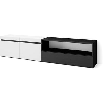 Skraut Home TV-Meubel, Lowboard Woonkamer, Eetkamer 200x45x35cm Voor tv's tot 80" TV-Tafel Moderne stijl Wit en Zwart Skraut Home TV-Meubel, Lowboard Woonkamer, Eetkamer 200x45x35cm Voor tv's tot 80" TV-Tafel Moderne stijl Wit en Zwart
