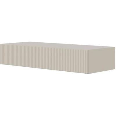 SELSEY Zwevende Consoletafel 90 cm grijs taupe met lade en lamellenfront, moderne wandconsole met push-to-open, smalle sidetable hal slaapkamer woonkamer, console table met opbergruimte SELSEY Zwevende Consoletafel 90 cm grijs taupe met lade en lamellenfront, moderne wandconsole met push-to-open, smalle sidetable hal slaapkamer woonkamer, console table met opbergruimte